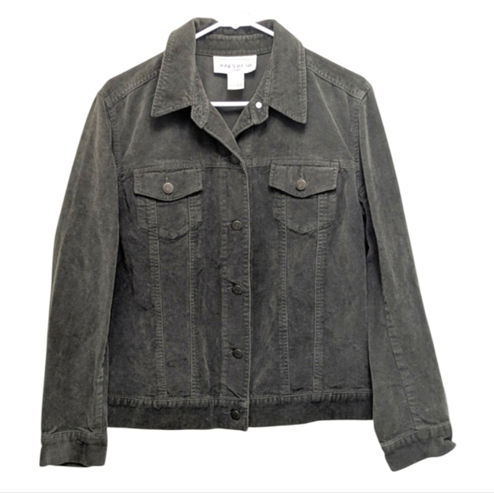 Jones Wear Sport Vintage Corduroy Trucker Jacket Olive Gray Grunge 12 Y2K